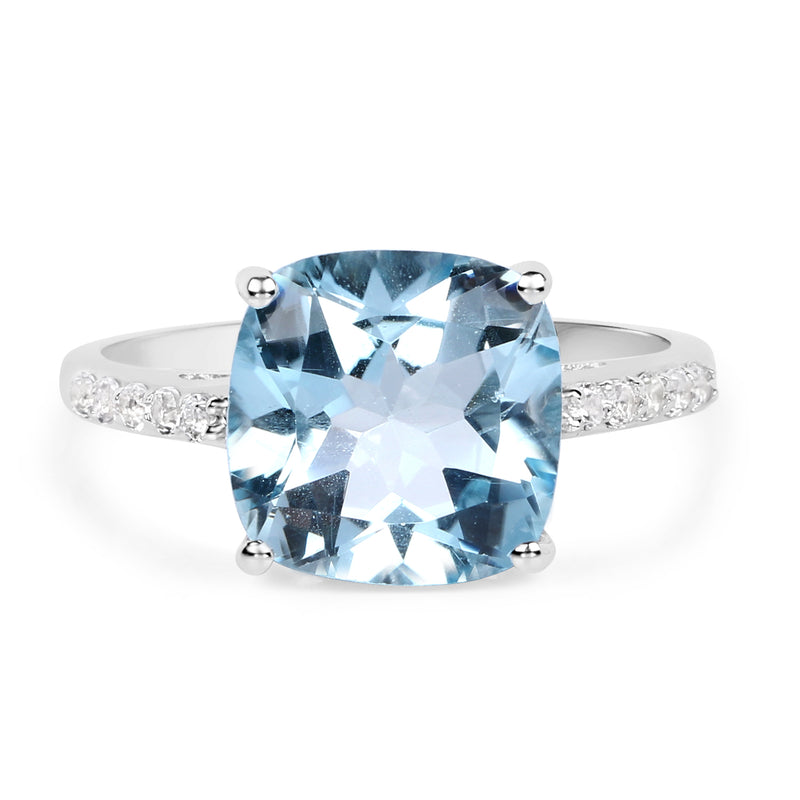 5.33 Carat Genuine Blue Topaz and White Topaz .925 Sterling Silver Ring