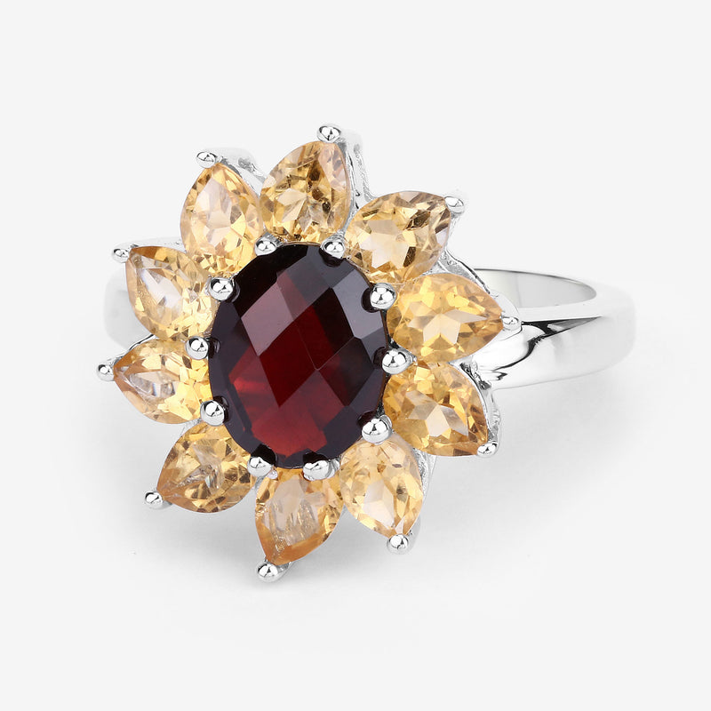 5.50 Carat Genuine Garnet and Citrine .925 Sterling Silver Ring