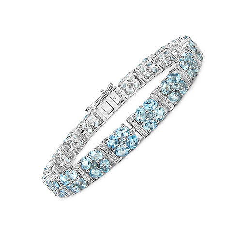 15.97 Carat Genuine Blue Topaz & White Topaz .925 Sterling Silver Bracelet