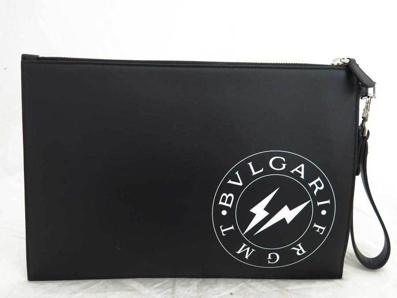 Bvlgari BVLGARI bag FRGMT black leather clutch second mens