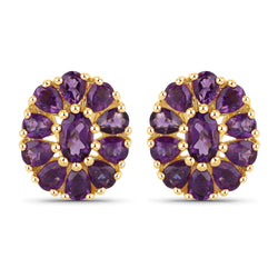 18K Yellow Gold Plated 3.84 Carat Genuine Amethyst .925 Sterling Silver Earrings