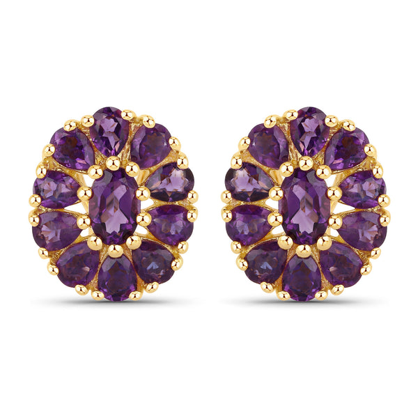 18K Yellow Gold Plated 3.84 Carat Genuine Amethyst .925 Sterling Silver Earrings