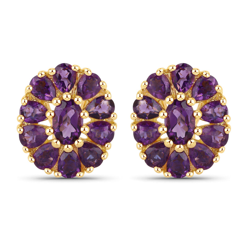 18K Yellow Gold Plated 3.84 Carat Genuine Amethyst .925 Sterling Silver Earrings