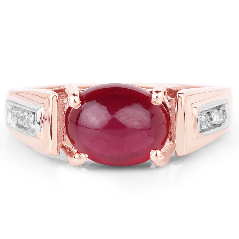 14K Rose Gold Plated 4.71 Carat Genuine Glass Filled Ruby and White Topaz .925 Sterling Silver Ring