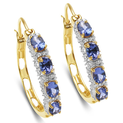 18K Yellow Gold Plated 1.36 Carat Genuine Tanzanite .925 Sterling Silver Earrings