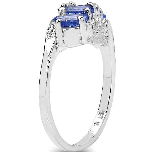 1.30 Carat Genuine White Diamond & Tanzanite .925 Sterling Silver Ring