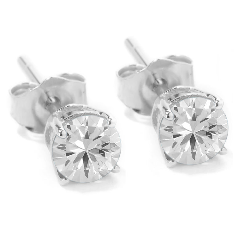 925 Sterling Silver Women  Stud Earring White Topaz Round