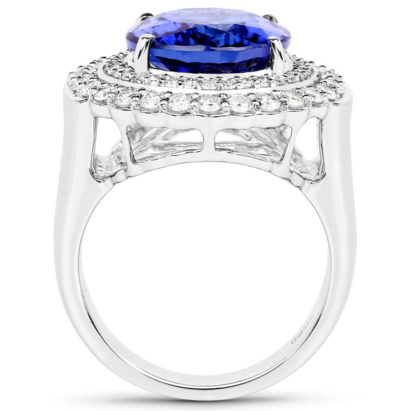 10.79 Carat Genuine Tanzanite and White Diamond 18K White Gold Ring