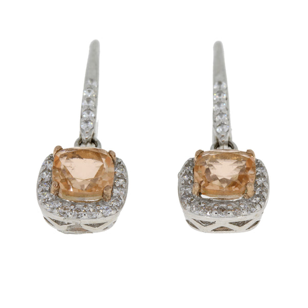 Quartz Cubic Zirconium Dangle Earrings Sterling Silver