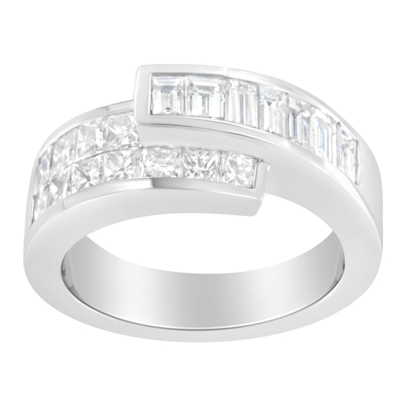 14K White Gold 2.0 Cttw Channel-Set Princess and Baguette-Cut Diamond Bypass Ring Band (G-H Color, SI1-SI2 Clarity) - Ring Size 6.5