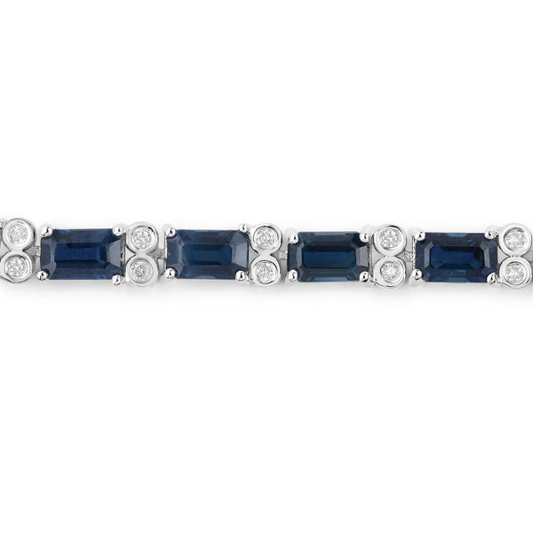 9.57 Carat Genuine Blue Sapphire and White Diamond 14K White Gold Bracelet