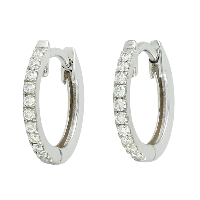Natural Diamond Huggie Earrings 18k White Gold Jewelry