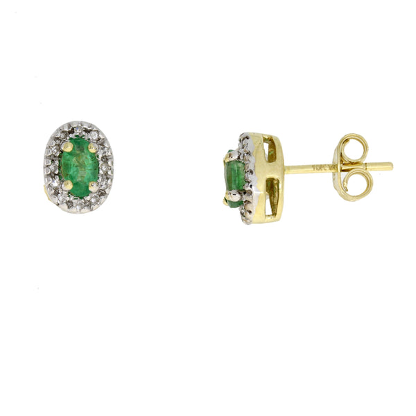 .54ct Emerald Diamond Stud Earrings 10KT Yellow Gold