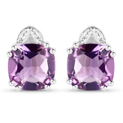 6.22 Carat Genuine Amethyst & White Diamond .925 Sterling Silver Earrings