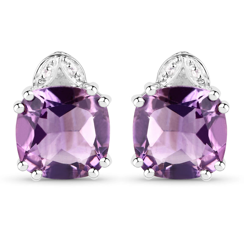 6.22 Carat Genuine Amethyst & White Diamond .925 Sterling Silver Earrings