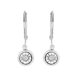 .925 Sterling Silver 1/10 Cttw Bezel-Set Round-Cut Diamond Accent Dangle Earring (I-J Color, I3 Clarity)