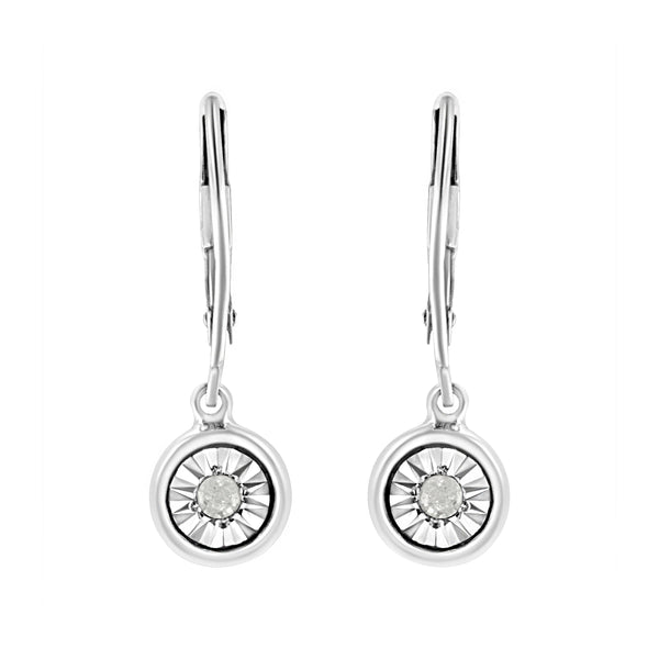 .925 Sterling Silver 1/10 Cttw Bezel-Set Round-Cut Diamond Accent Dangle Earring (I-J Color, I3 Clarity)