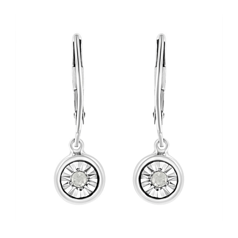 .925 Sterling Silver 1/10 Cttw Bezel-Set Round-Cut Diamond Accent Dangle Earring (I-J Color, I3 Clarity)