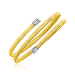 14k Two Tone Gold Spiral Bangle with Diamonds