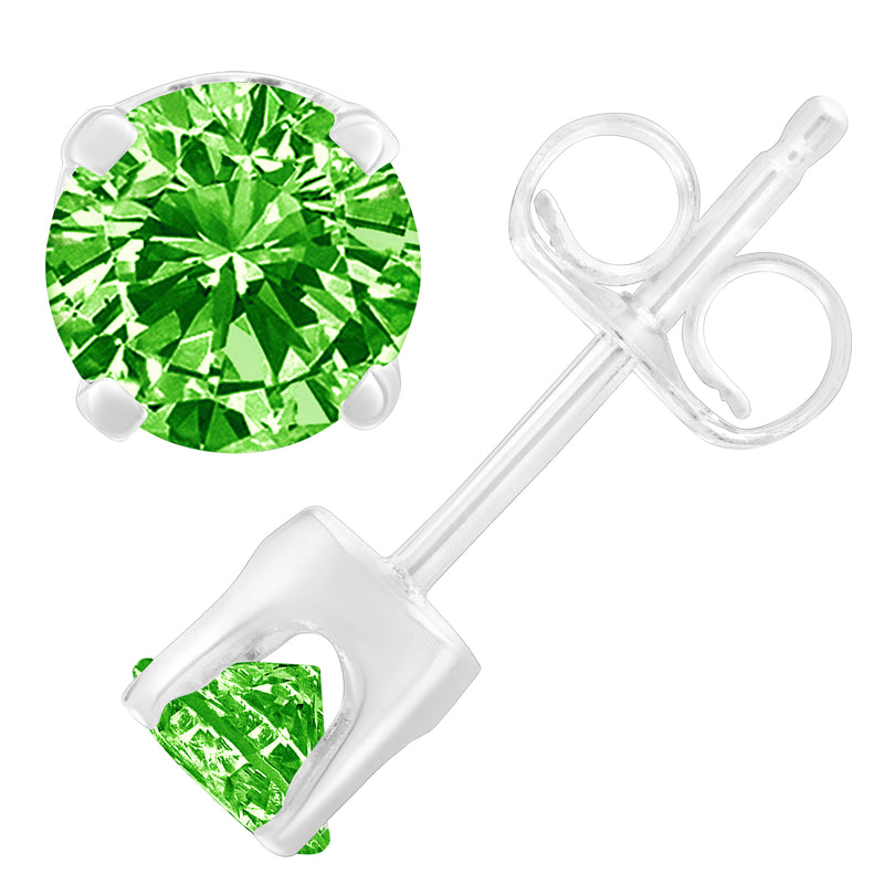 Sterling Silver 1/7ct TDW Treated Green Round-Cut Diamond Stud Earrings (Green I2-I3)