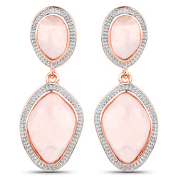 14K Rose Gold Plated 17.04 Carat Genuine Rose Quartz .925 Sterling Silver Earrings