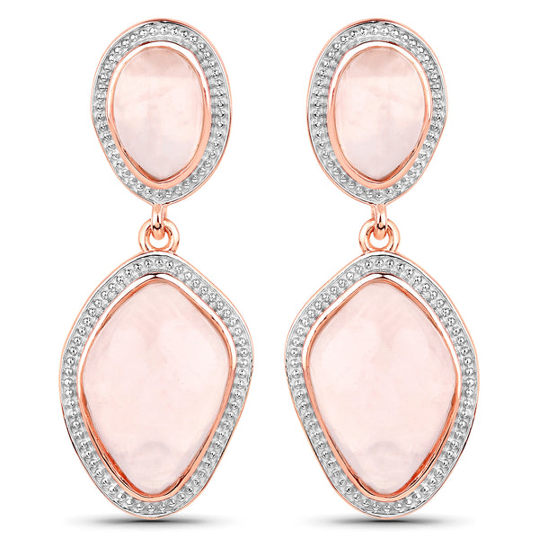 14K Rose Gold Plated 17.04 Carat Genuine Rose Quartz .925 Sterling Silver Earrings