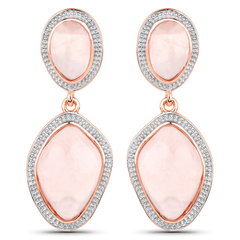 14K Rose Gold Plated 17.04 Carat Genuine Rose Quartz .925 Sterling Silver Earrings