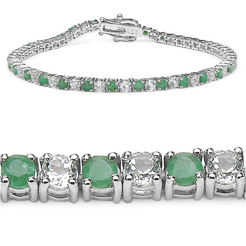 5.51 Carat Genuine Emerald .925 Sterling Silver Bracelet