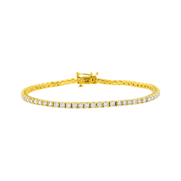 14K Yellow Gold Plated .925 Sterling Silver 3.0 Cttw Diamond Tennis Bracelet (K-L Color, I1-I2 Clarity)- Size 7.25"