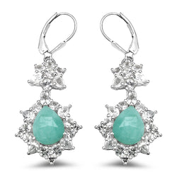 12.62 Carat Genuine Emerald & White Topaz .925 Sterling Silver Earrings