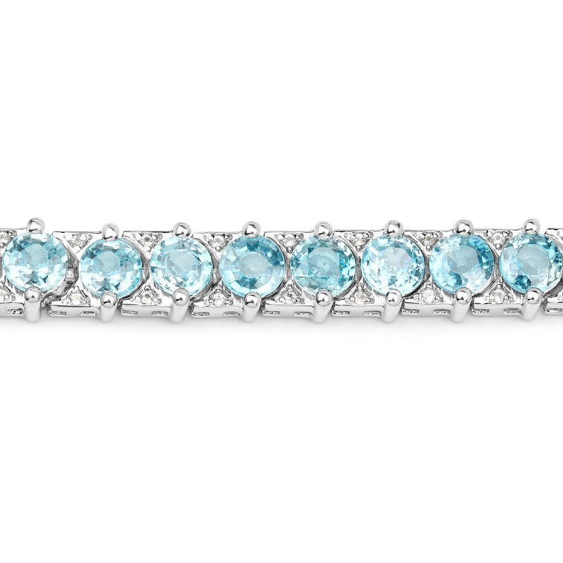 13.94 Carat Genuine Blue Zircon and White Topaz .925 Sterling Silver Bracelet