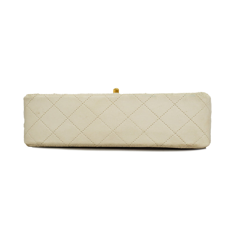Auth Chanel Shoulder Bag Matrasse W Flap W Chain Lambskin Ivory Gold Metal