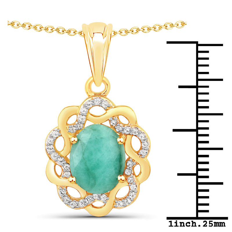 2.78 Carat Genuine Emerald and White Topaz .925 Sterling Silver Pendant