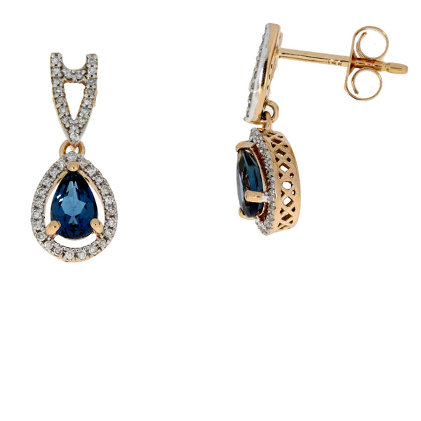 .72ct London Blue Topaz Dangle Earrings 14KT Rose Gold