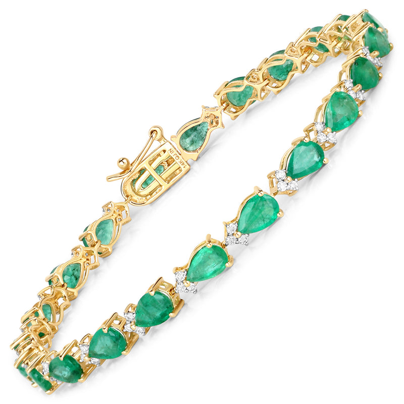 8.23 Carat Genuine Zambian Emerald and White Diamond 14K Yellow Gold Bracelet