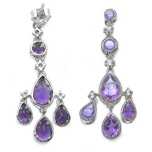 6.48 Carat Genuine Pink Amethyst and White Topaz .925 Sterling Silver Earrings