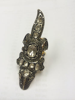 3.17ct Rose Cut Diamond Crocodile Ring 14k Gold 925 Sterling Silver Jewelry