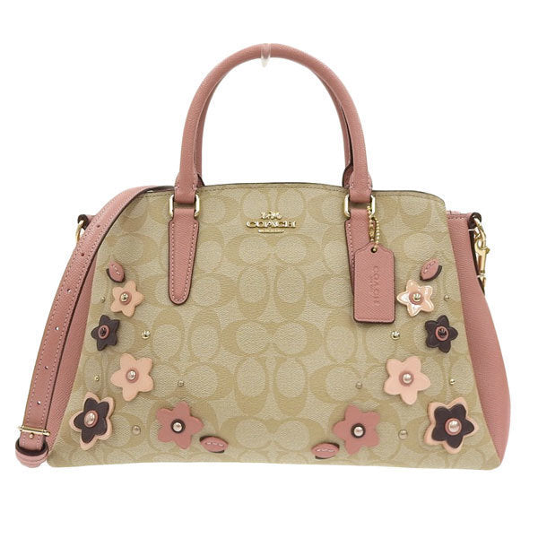 Coach Signature Womens PVC Shoulder Bag Beige Pink