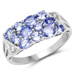 1.64 Carat Genuine Tanzanite & White Topaz .925 Sterling Silver Ring