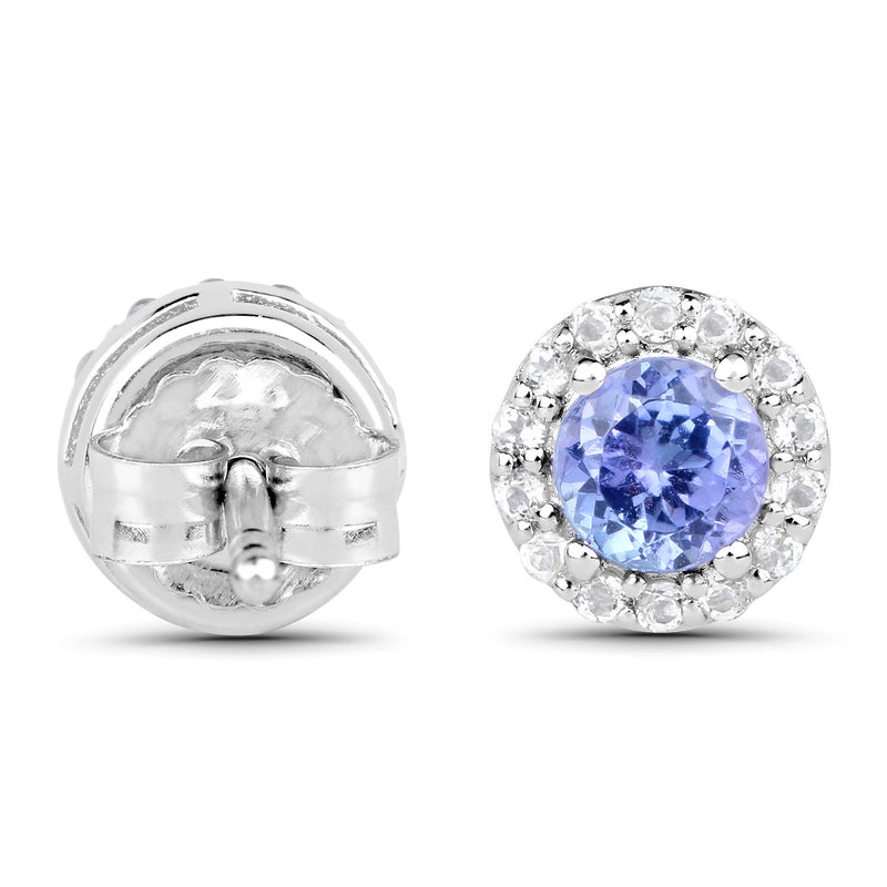 1.08 Carat Genuine Tanzanite and White Topaz .925 Sterling Silver Earrings