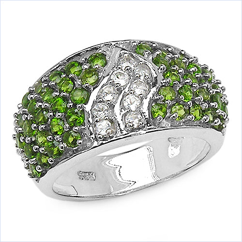 2.44 Carat Genuine Chrome Diopside & White Topaz .925 Sterling Silver Ring