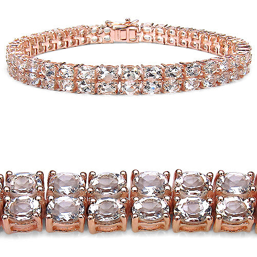 14K Rose Gold Plated 12.00 Carat Genuine Morganite .925 Sterling Silver Bracelet