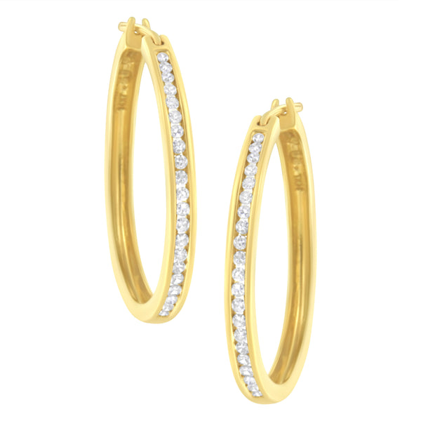 14K Yellow Gold 1/2 cttw Channel Set Diamond Classic Hoop Earrings (I-J Color, SI2-I1 Clarity)