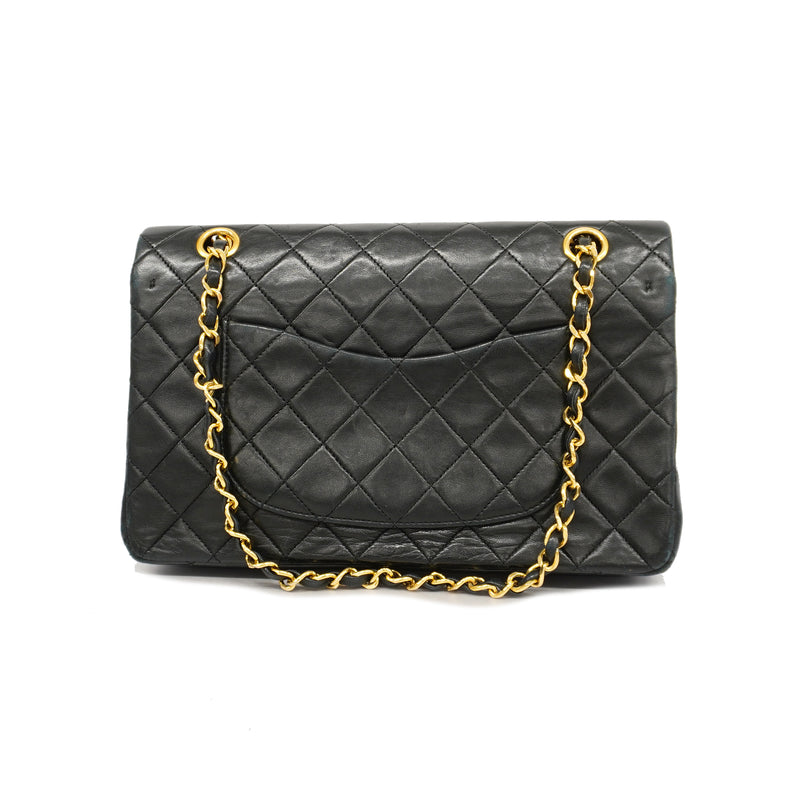 Auth Chanel Matelasse W Flap W Chain Womens Leather Shoulder Bag Black