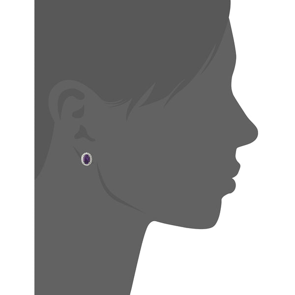 925 Sterling Silver Women Oval Halo Stud Earring African Amethyst