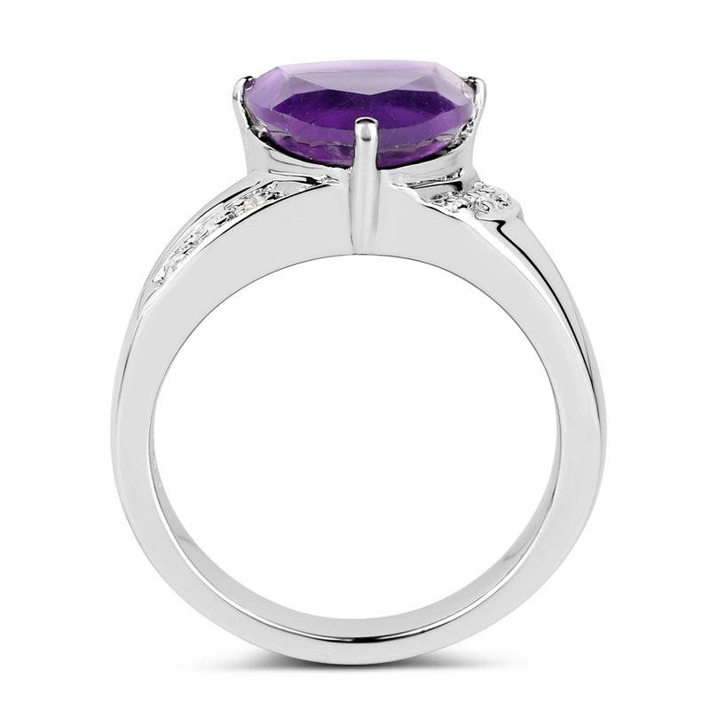 2.75 Carat Genuine Amethyst and White Topaz .925 Sterling Silver Ring