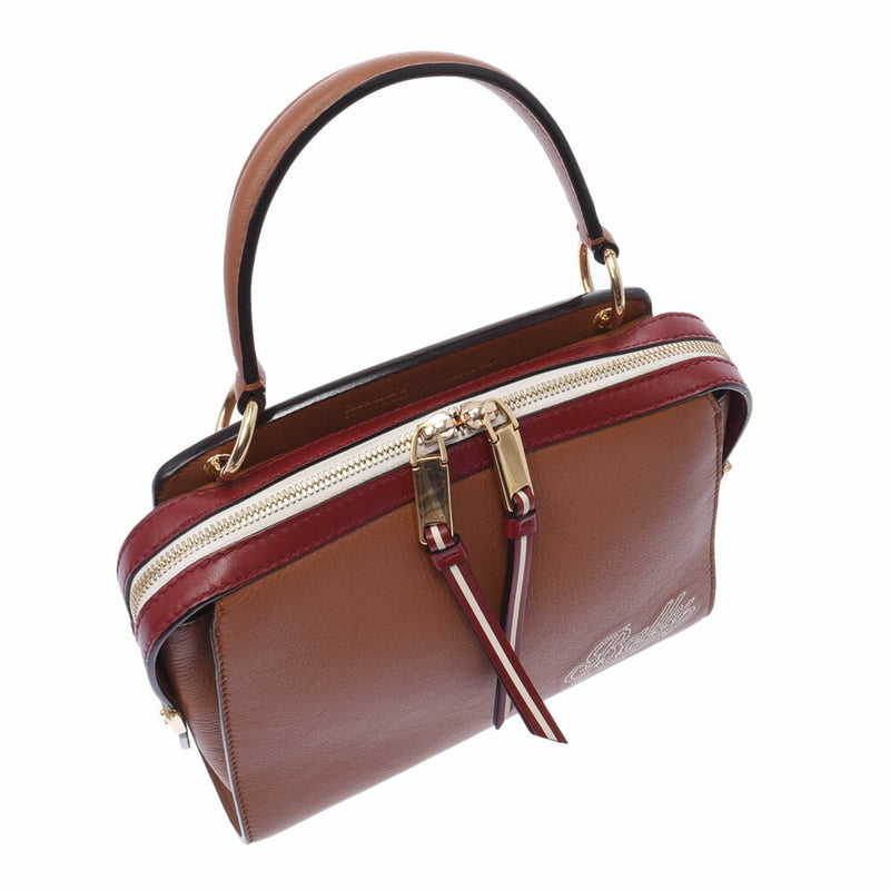 BALLY AMOEBA 2WAY bag brown / red ladies calf handbag