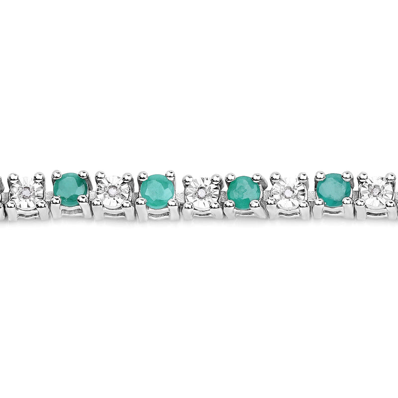 2.50 Carat Genuine Emerald and White Diamond .925 Sterling Silver Bracelet