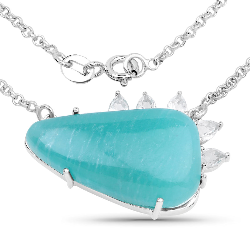 13.41 Carat Genuine Amazonite And White Topaz .925 Sterling Silver Pendant