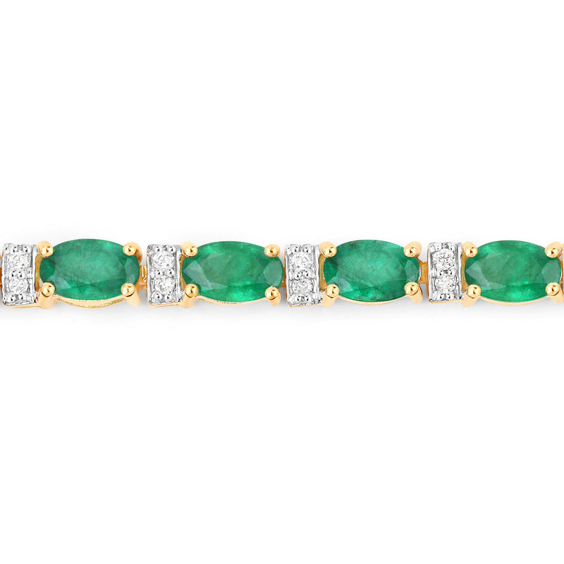 4.98 Carat Genuine Zambian Emerald and White Diamond 14K Yellow Gold Bracelet